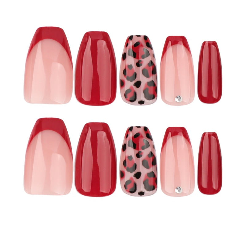 Wholesale 24 Pieces/box Red Leopard Nails Kits Nail Stickers ACC-NS-LeFan251