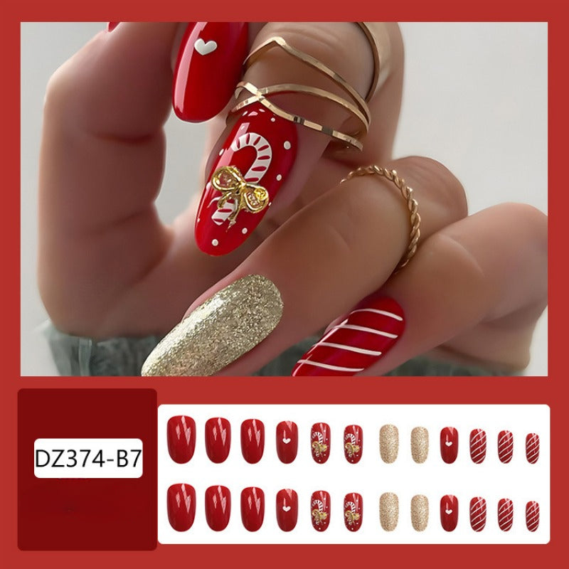 Wholesale 24 Pieces/box Christmas Candy Bow Nails Kits Nail Stickers ACC-NS-QXJ023
