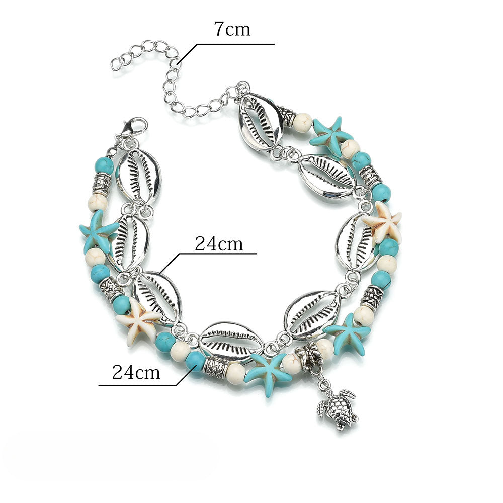 Wholesale Metal Shell Turtle Pendant Starfish Anklet Two Piece Set ACC-AS-Linlu001