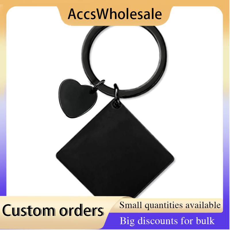 Custom Keychains with Laser Engraved Text or Logo - Multicolor Square Metal Keychains