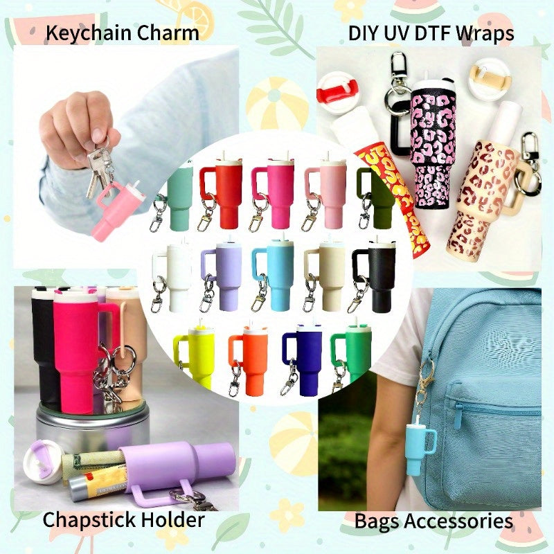 14pcs Mini Tumbler Cup Keychain Chapstick Holder, Water Bottle Keychain, Lipstick Holder, Pill And Coin Storage Box, Perfect DIY Gift