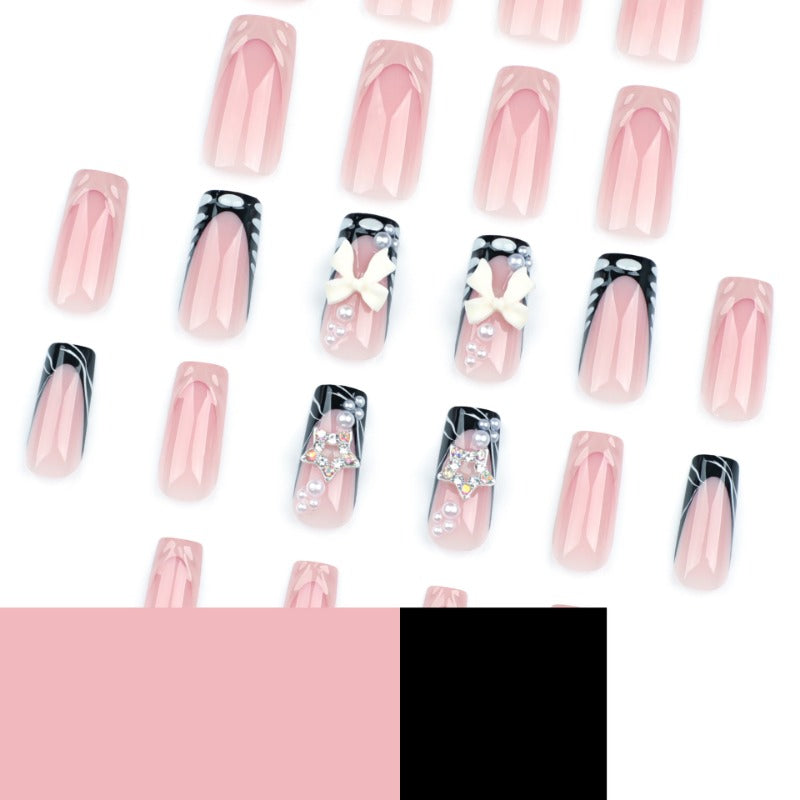 Wholesale 24 Pieces/box Bow Pearl Pattern Press-on Nails Kits Nail Stickers ACC-NS-LeFan109