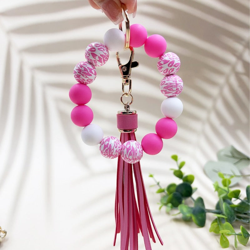Wholesale Colorful Leopard Bead Bracelet Keychain ACC-KC-JiuYa015