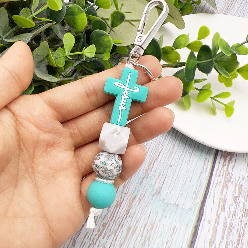 Wholesale Cross Silicone Beaded Keychain ACC-KC-JiuYa014