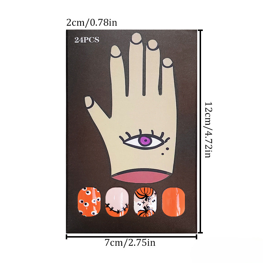 Wholesale 24 Pieces/box Halloween Pumpkin Orange Ghost Press-on Nails Kits Nail Stickers ACC-NS-GuaiXL078