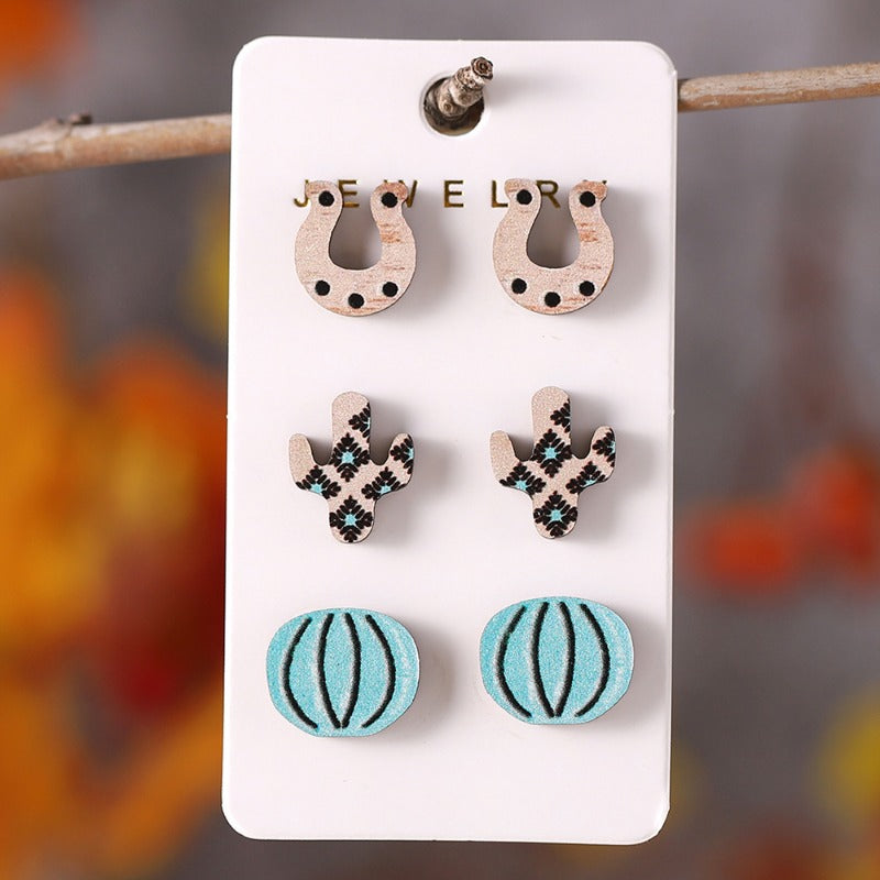 Wholesale Western Ethnic Style Bull Head Boots Earrings Set Wooden Earrings ACC-ES-ChuLian103