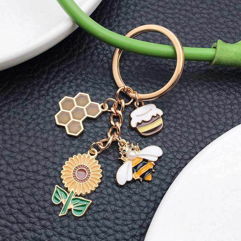 Wholesale Oil Drop Sunflower Beehive Honey Jar Bee Keychain ACC-KC-Luneng004