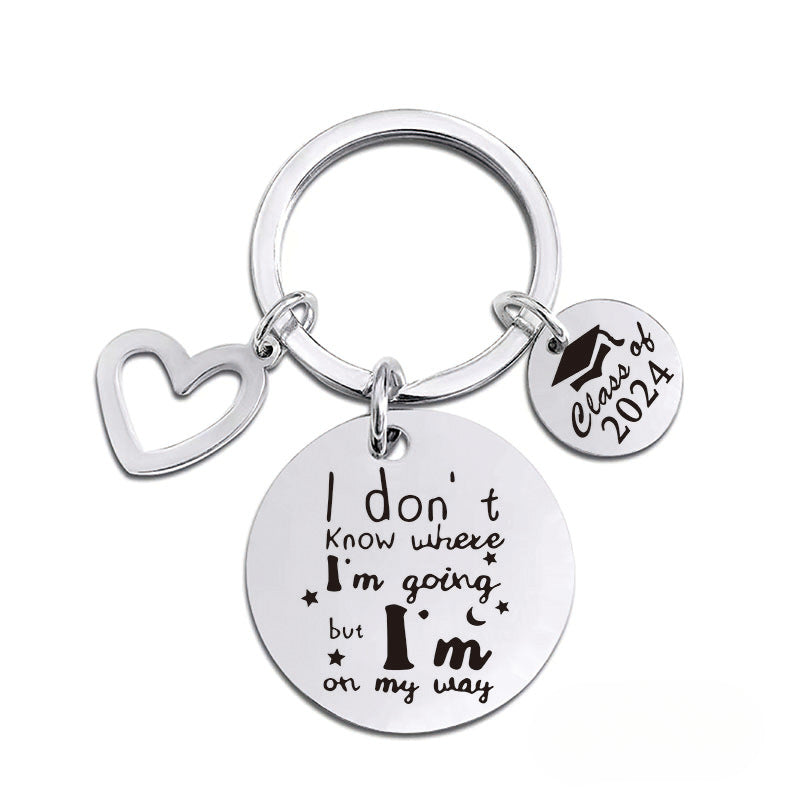 Wholesale 2024 Graduation Season Gift Love Pendant Round Plate Stainless Steel Keychain ACC-KC-Ganggu009