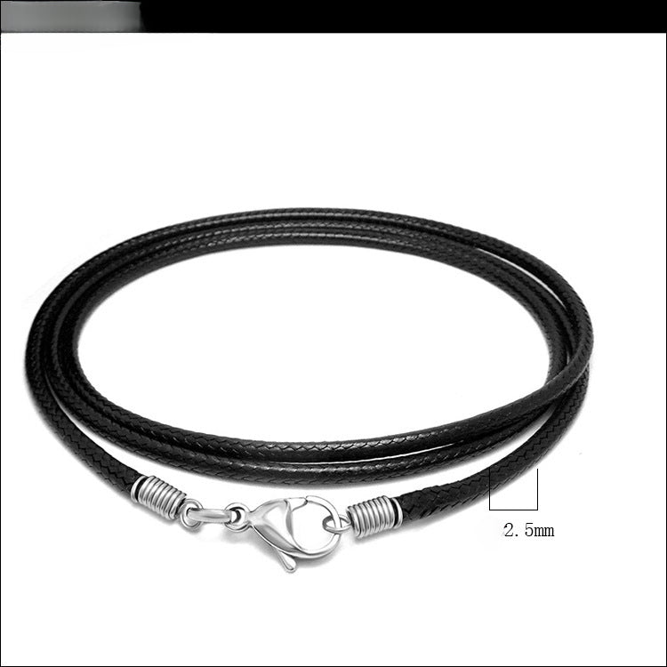 Wholesale Titanium Steel Buckle Simple Black Braided Linen Wax Rope Necklaces ACC-NE-Yixin006