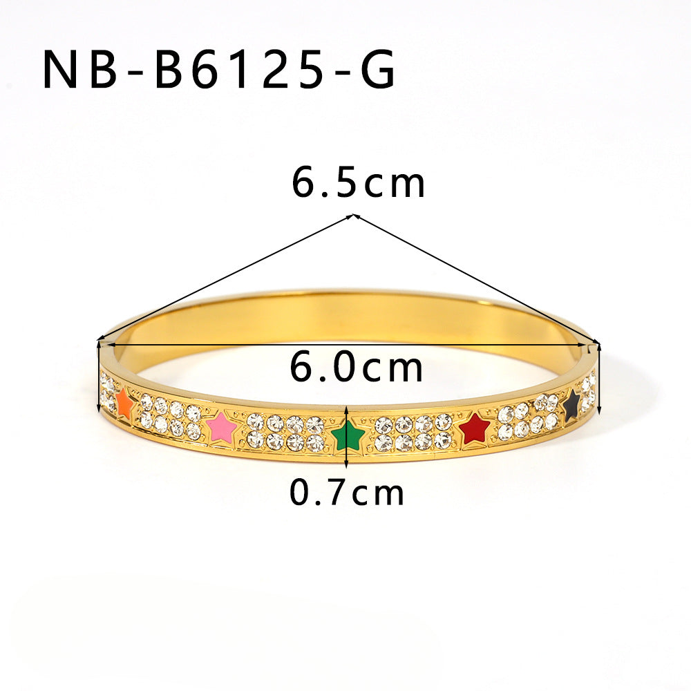 Wholesale Stainless Steel Inlaid Zircon White Shell Full Diamond 18K Gold Color Bracelet ACC-BT-XinY026