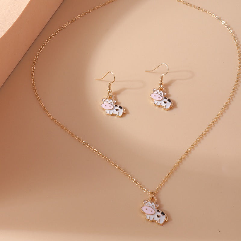 Wholesale Cartoon Animal Cow Earrings Necklace Set ACC-NE-YueSen024