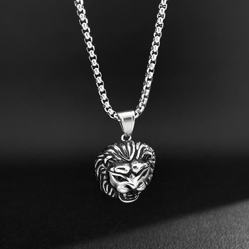 Wholesale Hip Hop Retro Stainless Steel Domineering Lion Head Necklace ACC-NE-OPK005