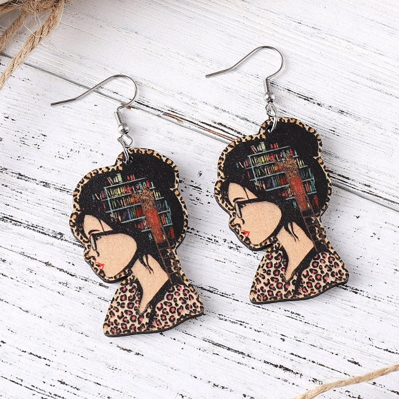 Wholesale Leopard Print Library Girls Double Sided Earrings ACC-ES-ChuLian124