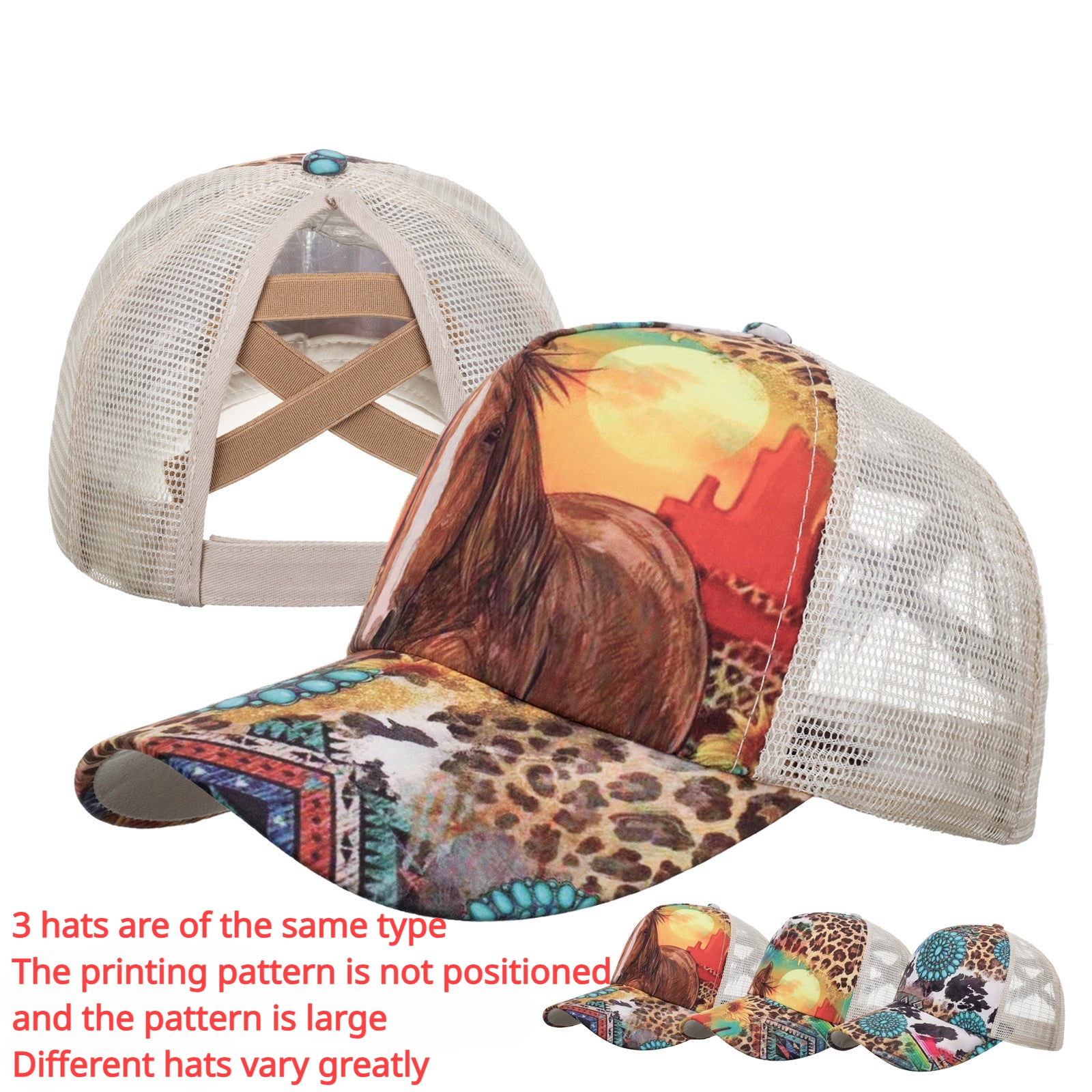 Wholesale Western Style Aztec Cow Print Leopard Mesh Cap Ponytail Cap Baseball Cap Hat ACC-HT-RongZhao005