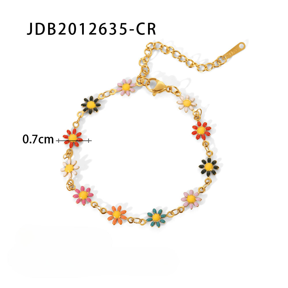 Wholesale Stainless Steel Necklace Bracelet 18K Gold White Color Small Daisy Chain ACC-BT-JieDing001