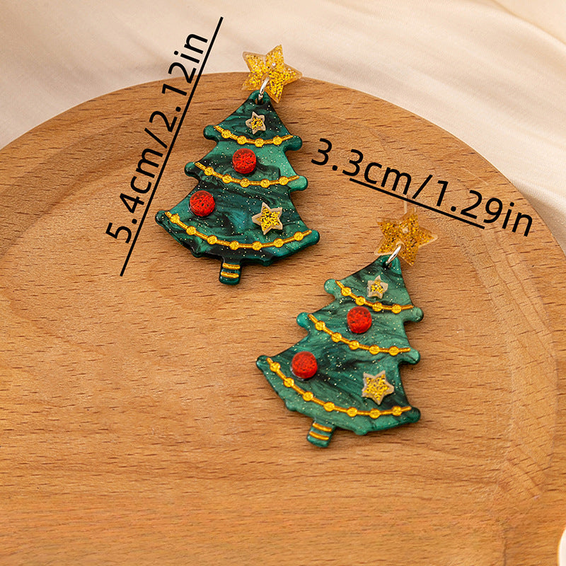 Wholesale Christmas Geometric Contrast Color Christmas Tree Earrings ACC-ES-MDD075
