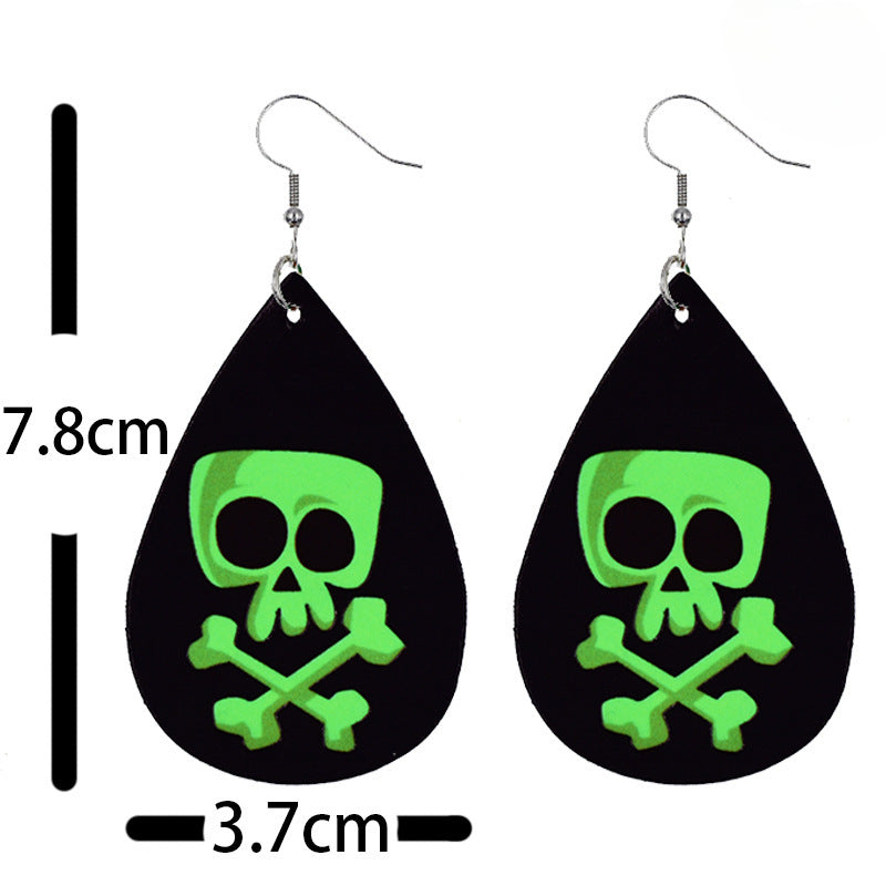 Wholesale Halloween Pumpkin Skull Fluorescent Green Luminous Leather Earrings ACC-ES-ChenY039