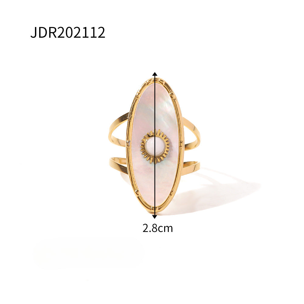 Wholesale Vintage Natural Stone 18K Gold Plated Stainless Steel Open Rings ACC-RS-WanX008