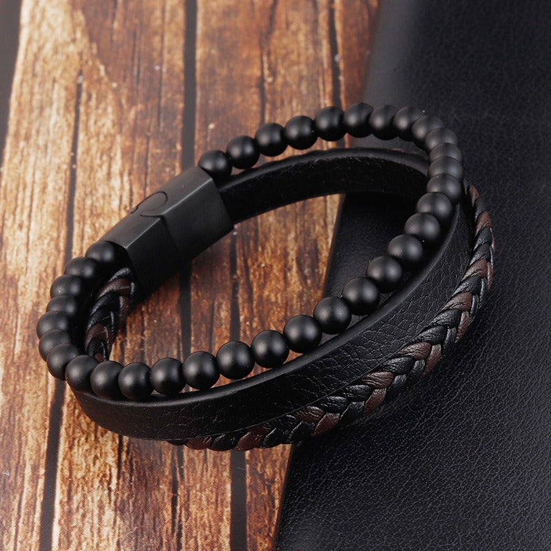 Wholesale Natural Stone Volcanic Stone Leather Bracelet ACC-BT-OSD004