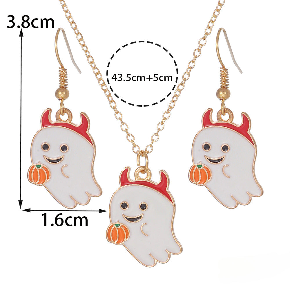 Wholesale Halloween Cartoon Funny Ring Ghost Earrings Necklaces Set ACC-NE-Zhey005