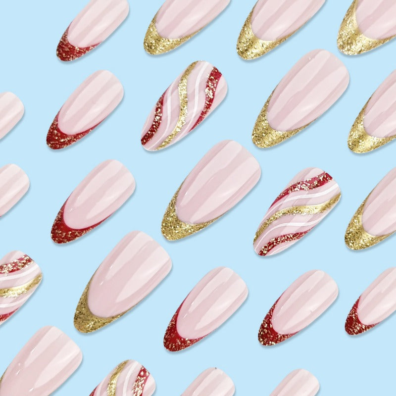 Wholesale 24 Pieces/box Christmas Glitter Stripe Nails Kits Nail Stickers ACC-NS-QXJ022