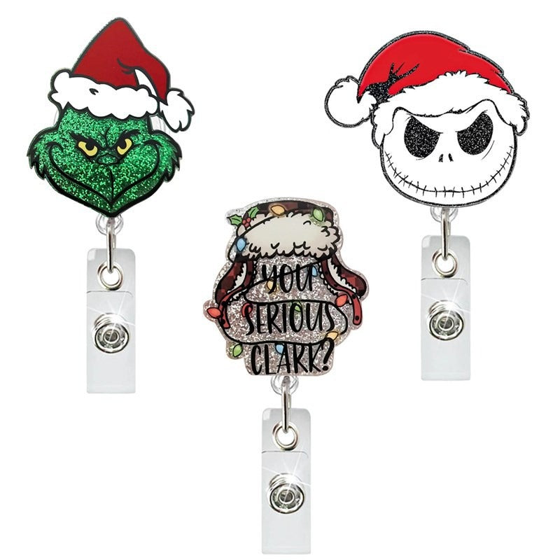 Wholesale Christmas Tree Holiday Glitter Badge Clip Retractable Keychain ACC-KC-LingYu014
