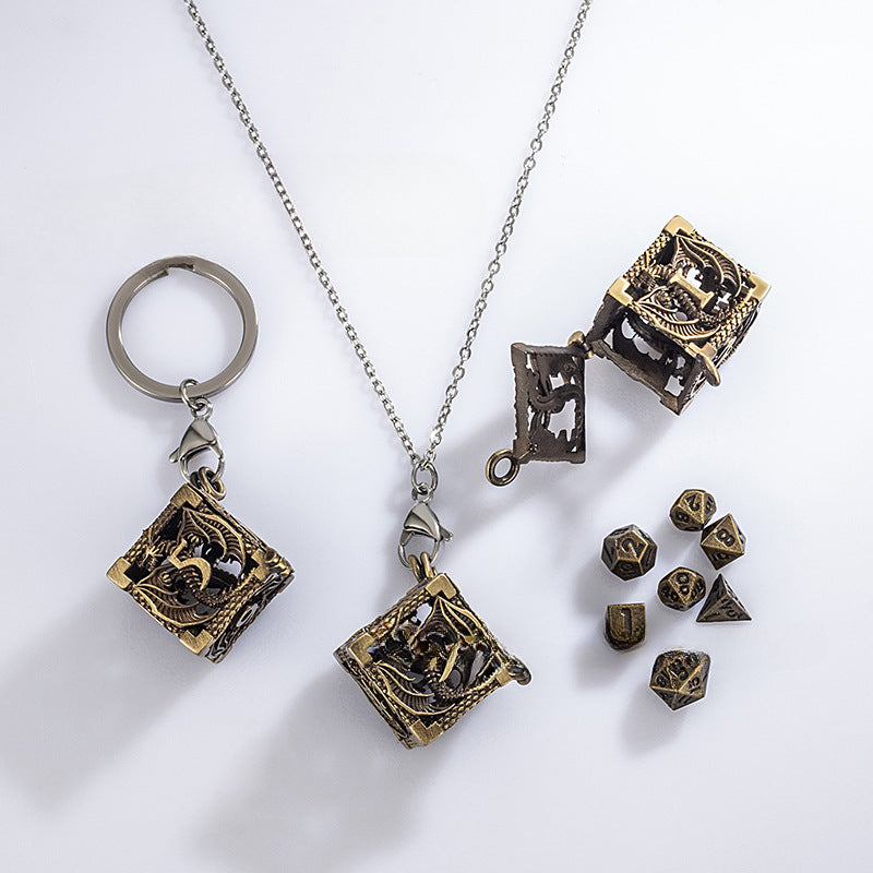 Wholesale Mini Metal Hollow Dice Pendant Set Necklaces ACC-NE-HongC001