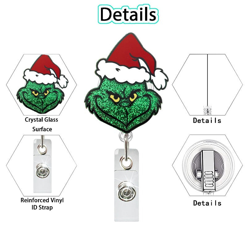 Wholesale Glitter Christmas Gingerbread Man Retractable Rotating Badge Keychain ACC-KC-QiDing021