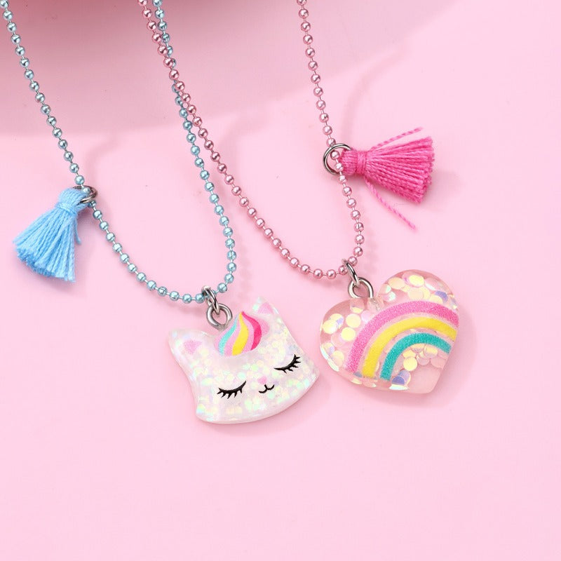 Wholesale Cute Cat Heart Resin Pendant Necklace Set ACC-NE-Hanp009
