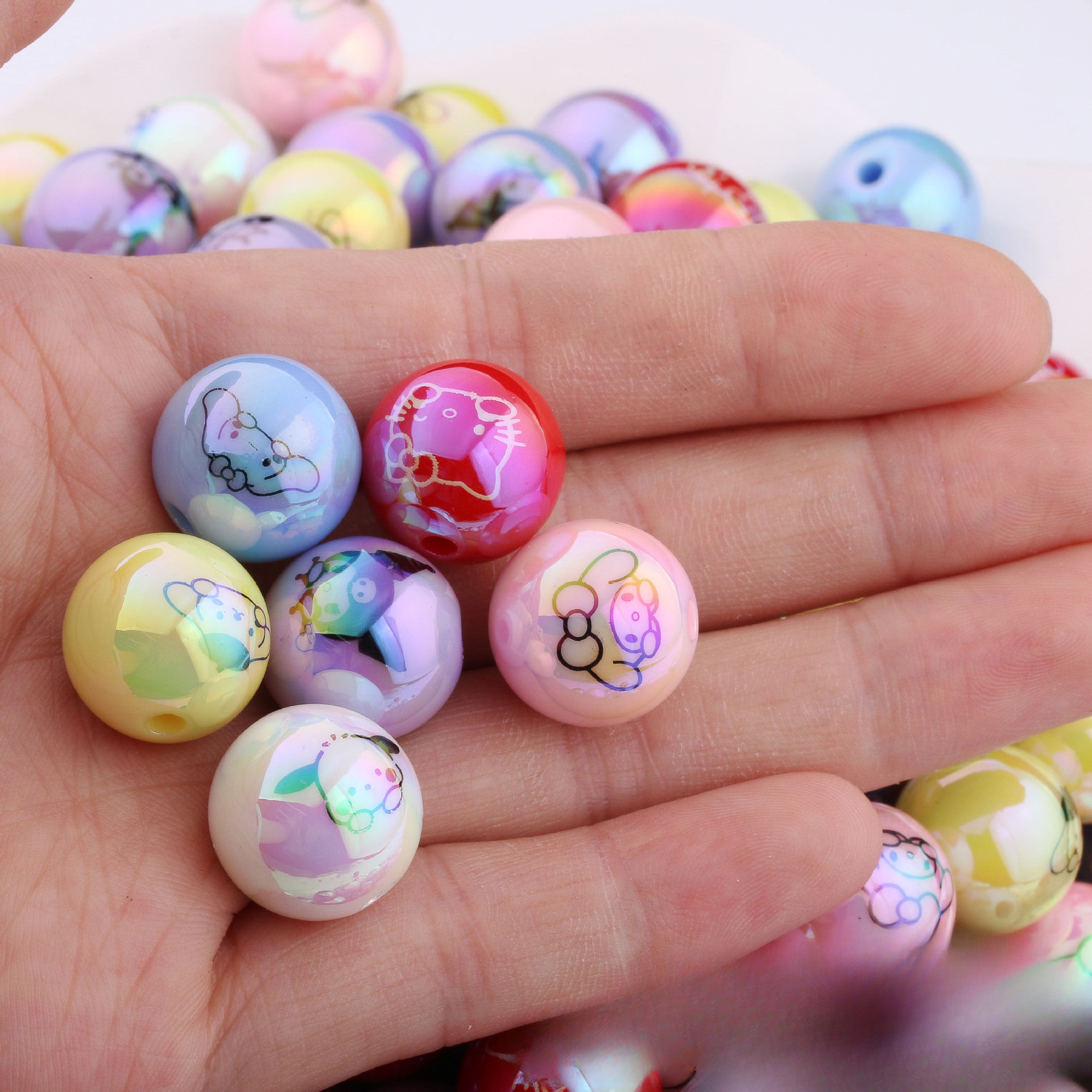 Wholesale 20pcs Acrylic Cartoon Printing UV Plated Color Straight Hole Round Beads DIY Accessories ACCVIP-BDS-ZhiXiang002