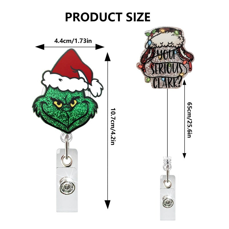 Wholesale Glitter Christmas Gingerbread Man Retractable Rotating Badge Keychain ACC-KC-QiDing021