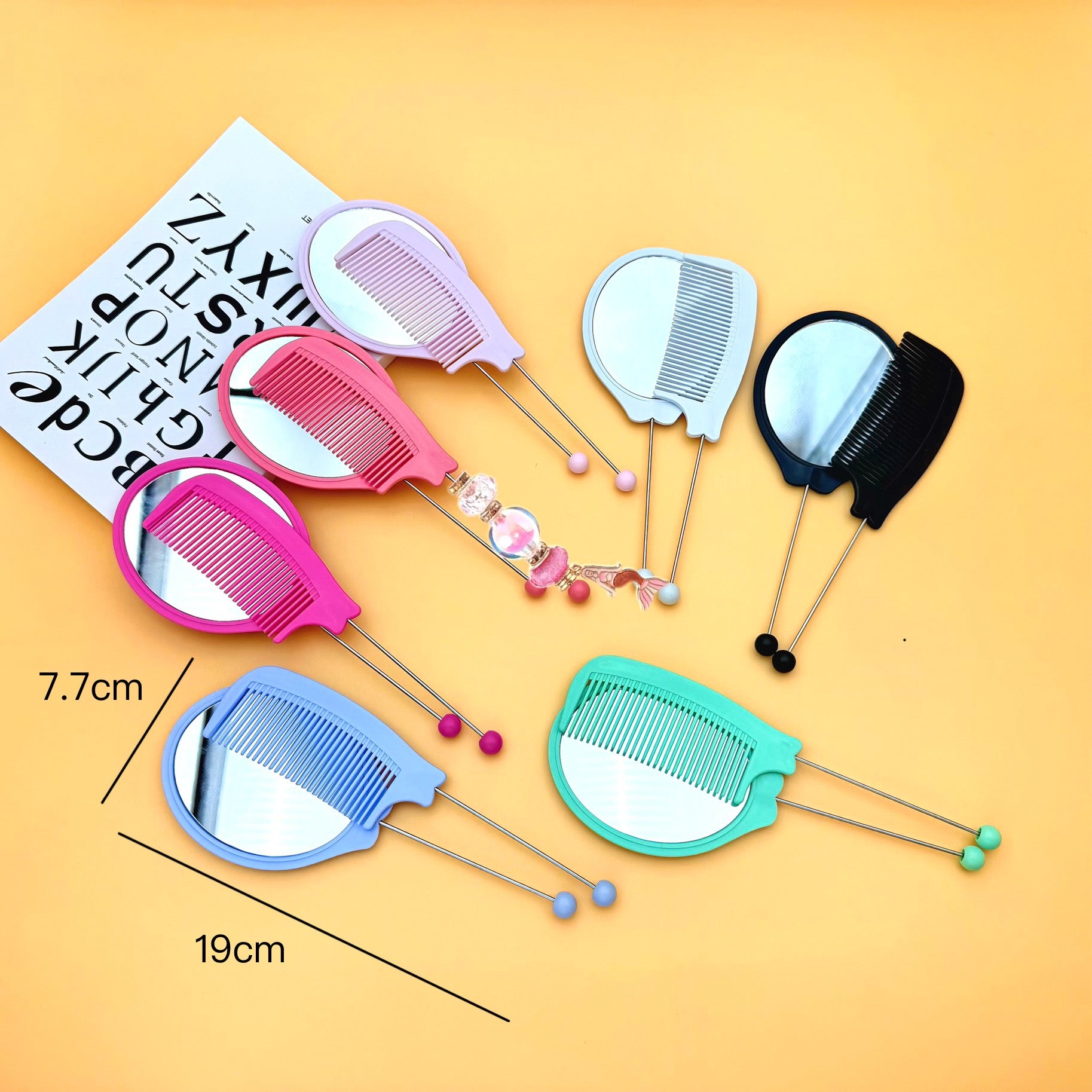 Wholesale Beadable Comb+Mirror Set Portable DIY Beaded Makeup Mirror Comb Gift ACC-MR-JinBN001