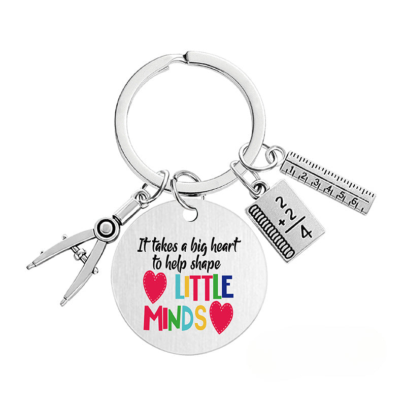 Wholesale Color Printing Gratitude Teacher Compasses Ruler Metal Keychain Holiday Gift Teacher's Day Pom Pom ACC-KC-Ganggu015