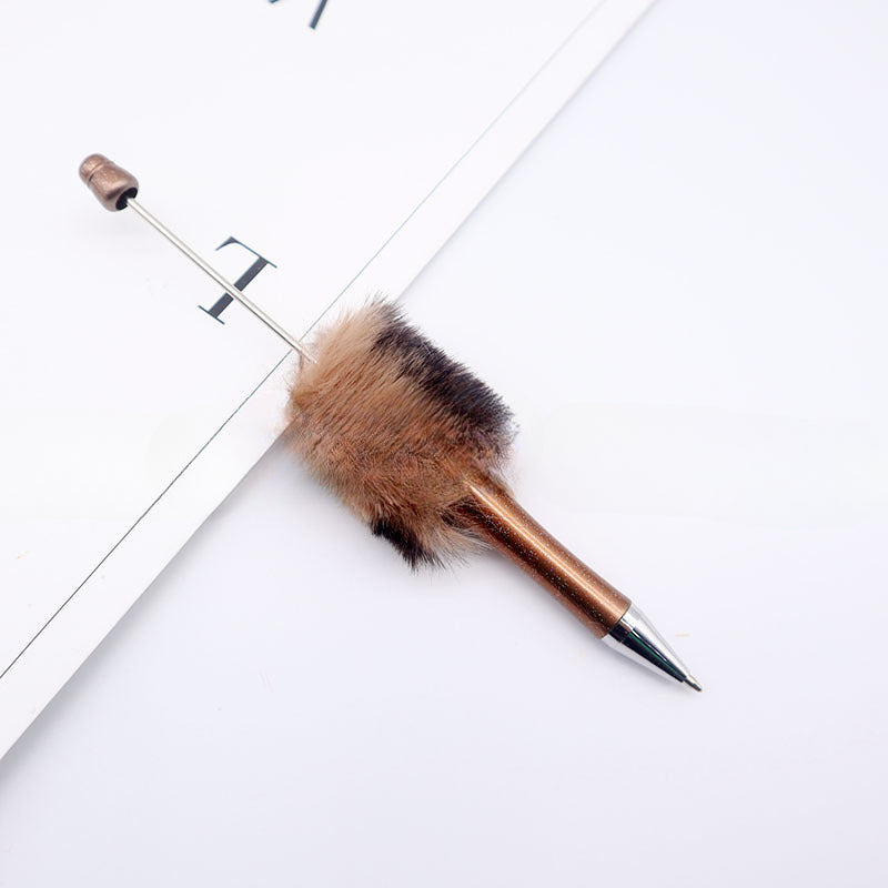 Wholesale Beadable Pens Leopard Print Plush Pom Pom Hairball DIY Beaded Pen ACC-PN-CY002