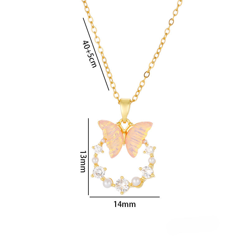 Wholesale Non-fading Colorful Butterfly Titanium Steel Necklaces ACC-NE-NaBao005