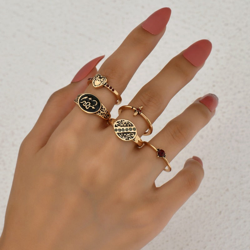Wholesale Retro 5-piece Hip-hop Snake Cross Diamond Rings ACC-RS-GaoTu003