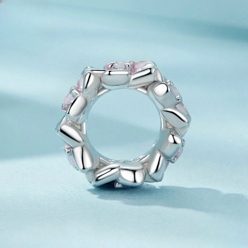 Wholesale Pink Cherry Blossom Diy Bracelet Spacer Bead Flower S925 Sterling Silver Beads ACC-CHS-YinZhiyun003