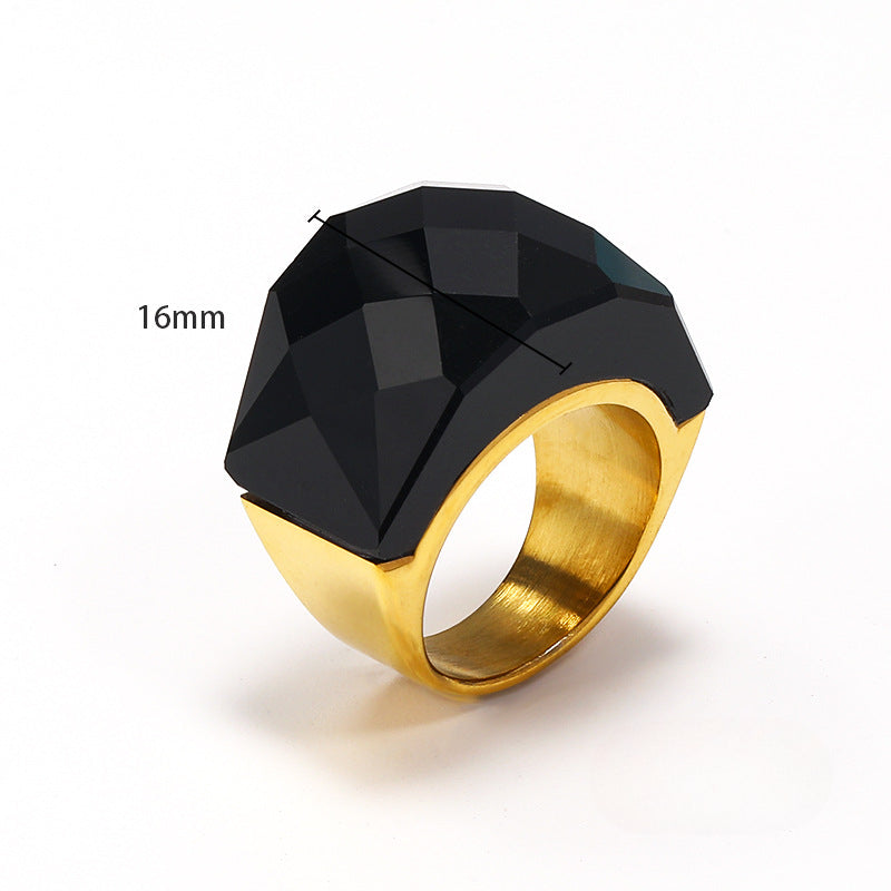 Wholesale Exaggerated Multi-color Translucent Gemstone Titanium Steel Ring ACC-RS-Hait002