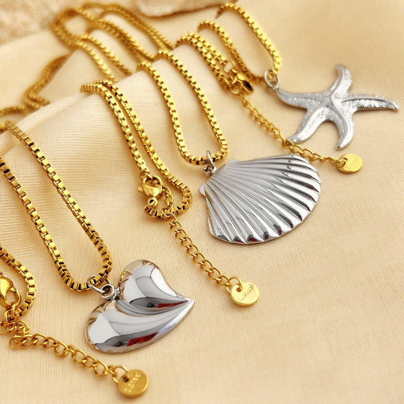 Wholesale Starfish Shell Necklace Stainless Steel Plated 18K Gold Stitching Necklaces ACC-NE-YuSen001