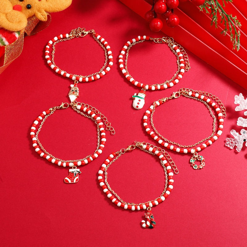 Wholesale Christmas Santa Claus Snowman Socks Cane Bracelet ACC-BT-DingZhou001