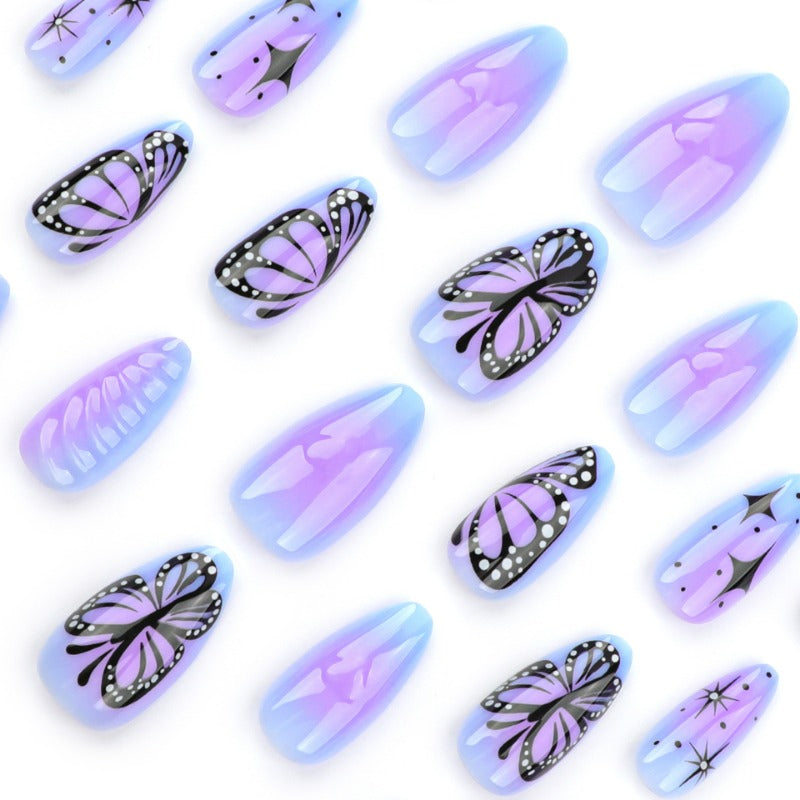 Wholesale 24 Pieces/box Purple Butterfly Nails Kits Nail Stickers ACC-NS-LeFan200