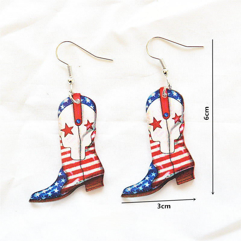 Wholesale Independence Day Flag Five-star Shoes Unicorn Mushroom Earrings ACC-ES-XN037