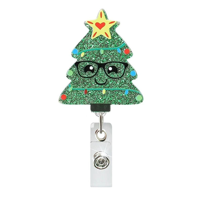Wholesale Christmas Tree Glitter Badge Clip Retractable Fun Keychain ACC-KC-LingYu016