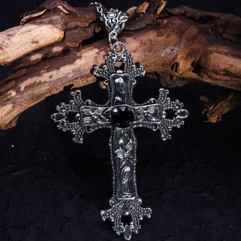 Wholesale Vintage Gothic Punk Style Gemstone Cross Pendant Necklaces ACC-NE-GaoTu002