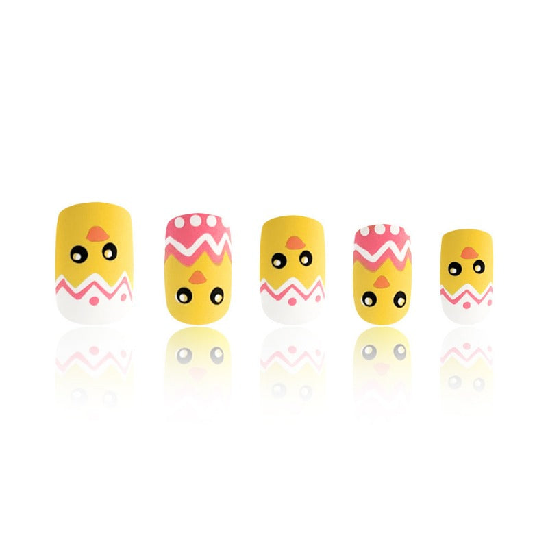 Wholesale 24 Pieces/box Easter Cartoon Cute Pink and White Eggshell Nails Kits Nail Stickers ACC-NS-QXJ003