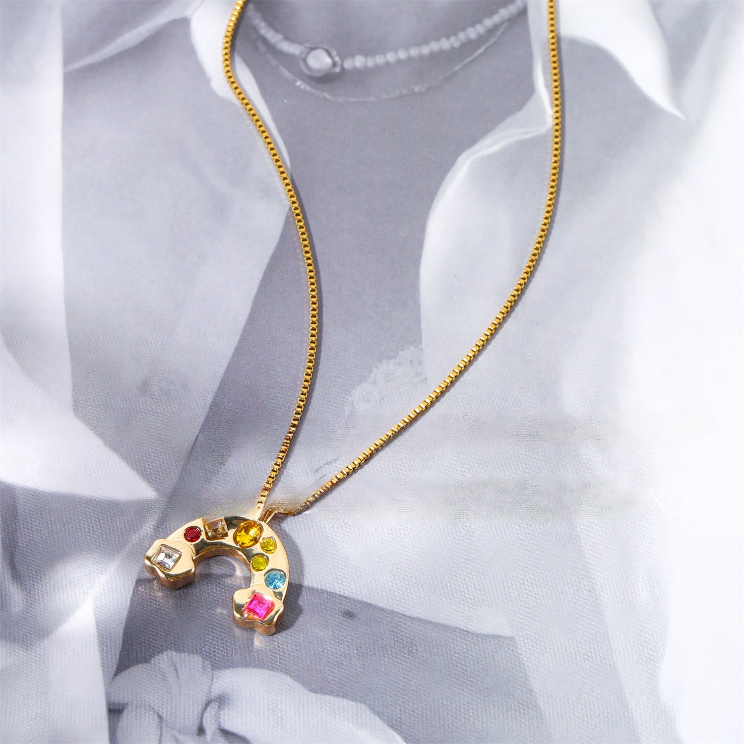 Wholesale U-shaped Kaleidoscope Lucky Symbol Colorful Zircon Necklaces ACC-NE-JP010