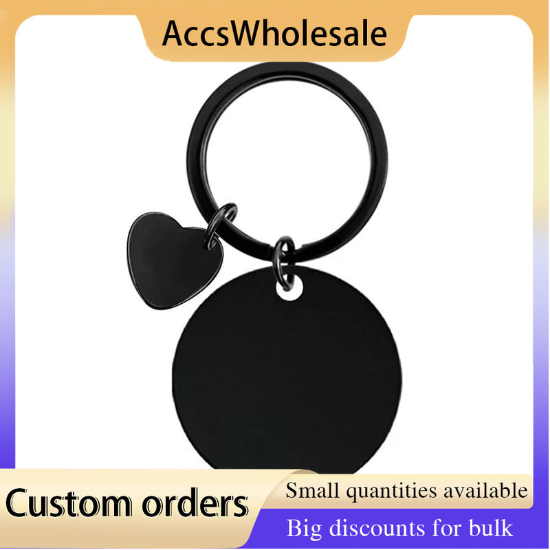 Custom Keychains with Laser Engraved Text or Logo - Big Round Heart Metal Keychain