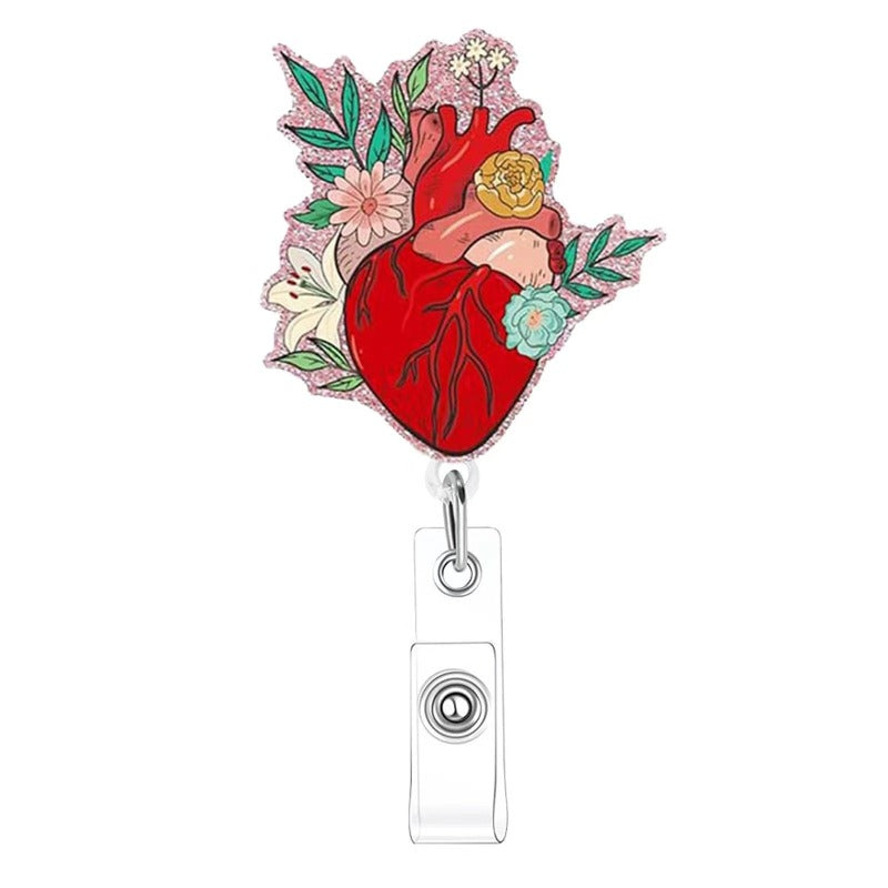 Wholesale Acrylic Organ Brain Heart Doctor Nurse Day Telescopic Rotating Badge Keychain ACC-KC-LingYu007