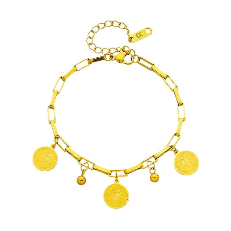 Wholesale Titanium Steel 18K Gold Plated Queen's Head Letter Bracelet ACC-BT-YuXun007