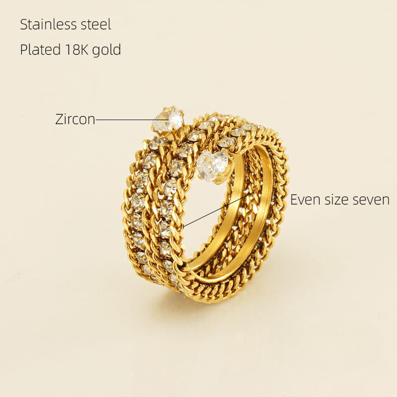 Wholesale Stainless Steel Rings 18k Full Diamond Multi-layer Open Adjustable Rings ACC-RS-ZhongXin006